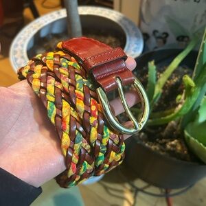 Escada Colorful Braided Belt with Gold Buckle Made in Italy 42